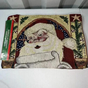 Christmas House Santa Claus Scroll Holiday Tapestry Placemats Set Of 4 NEW
